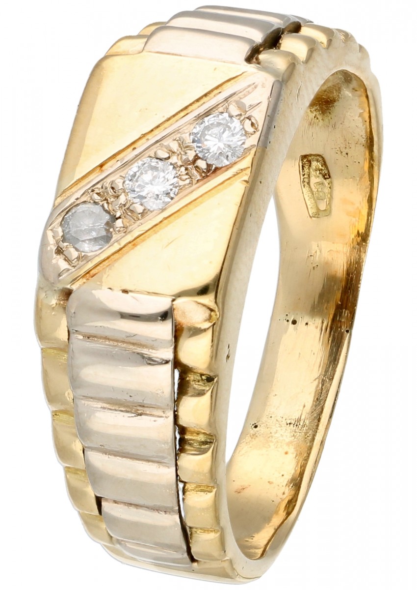 Bicolor gouden zegelring bezet met ca. 0.09 ct. diamant - 18 kt.