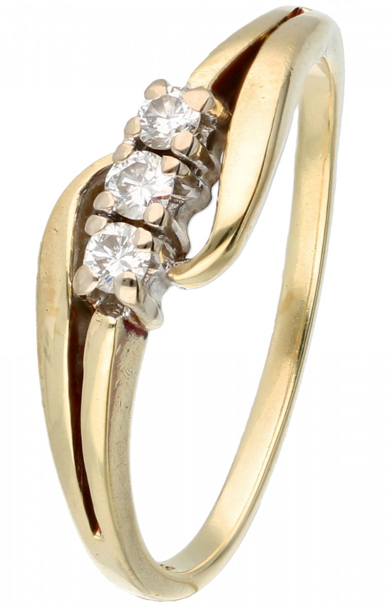 Geelgouden slagring bezet met ca. 0.12 ct. diamant - 14 kt.
