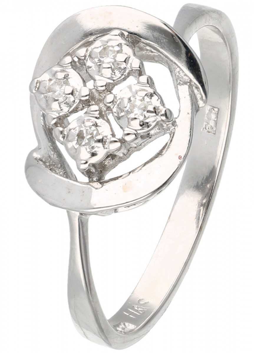 Witgouden ring bezet met diamant - 14 kt.