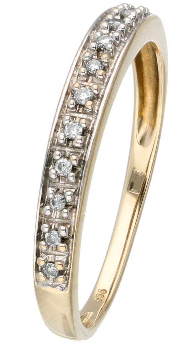 Geelgouden rijring bezet met ca. 0.05 ct. diamant - 14 kt.