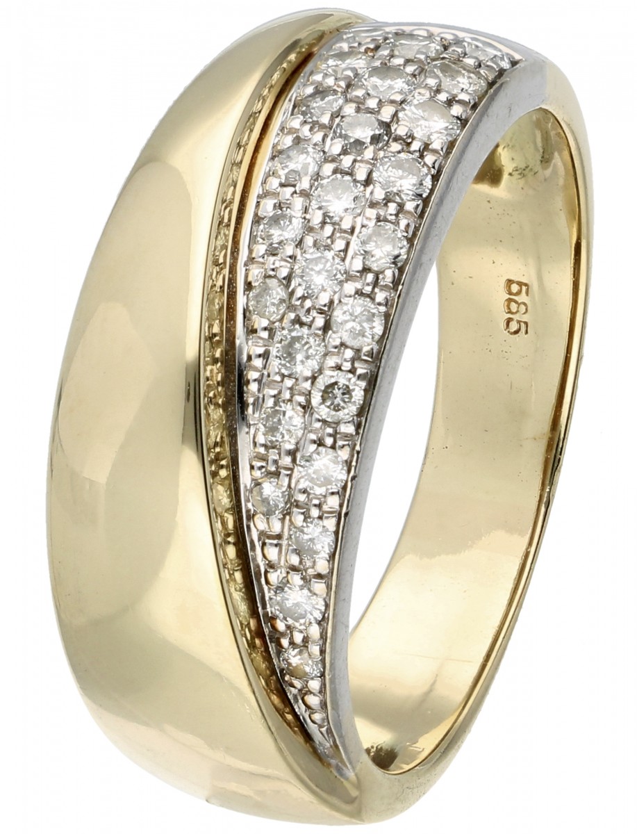 14 kt. Geelgouden bandring bezet met ca. 0.31 ct. diamant.