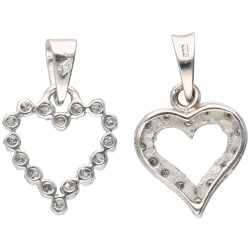 Lot van 2 witgouden hartvormige hangers bezet met ca. 0.15 ct. diamant - 14 kt. en 18 kt.