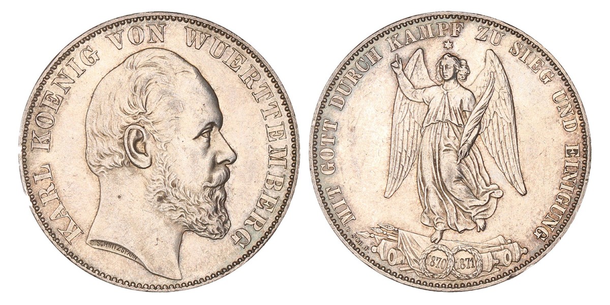 German states. Württemberg. Karl I. Thaler. 1871.