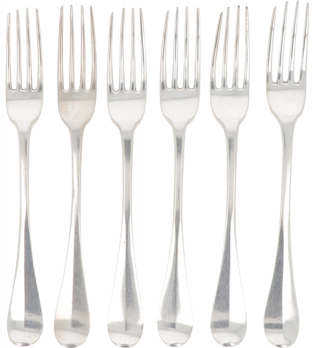 (6) delige set dinervorken (Rutgert Coenradi 1783-1811) zilver.
