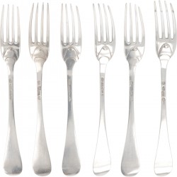 (6) delige set dinervorken (Rutgert Coenradi 1783-1811) zilver.