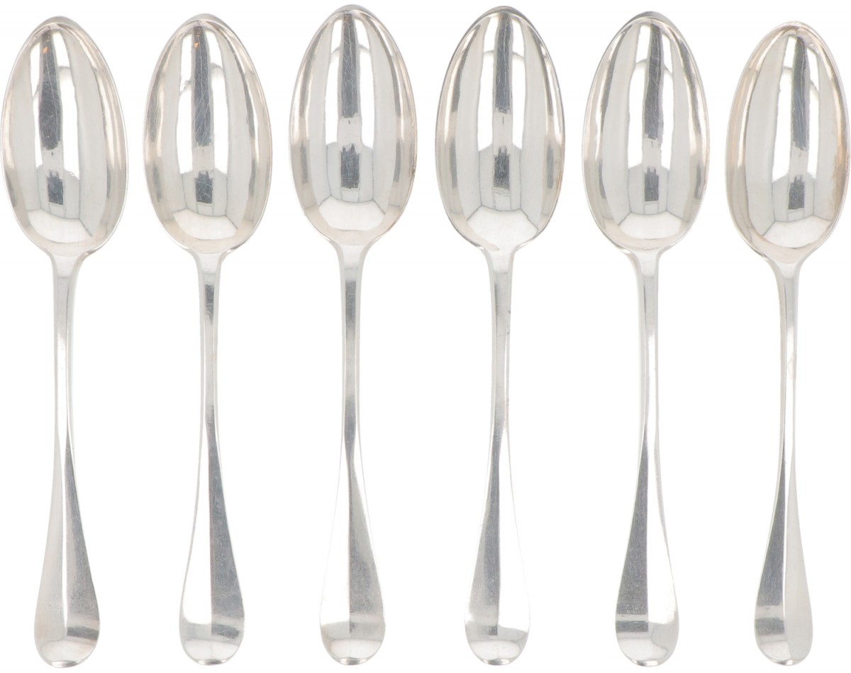 (6) delige set dinerlepels (Rutgert Coenradi 1783-1811) zilver.