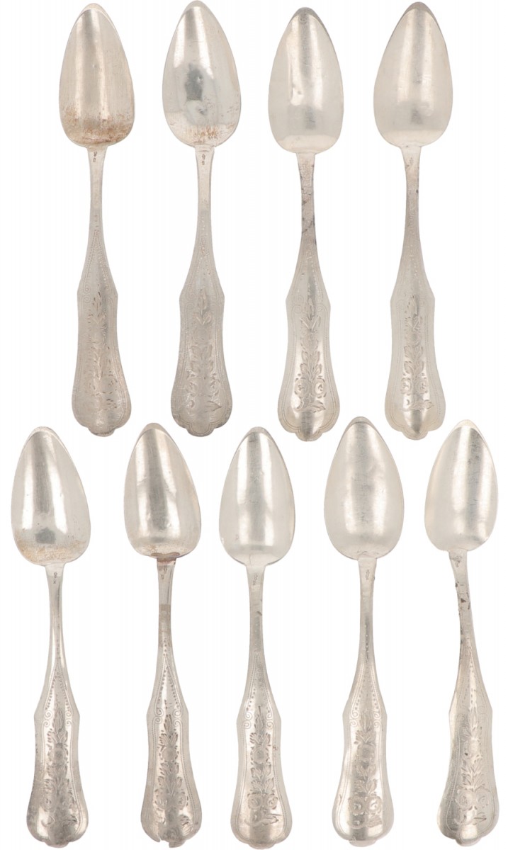 (9) delig lot koffielepels zilver.