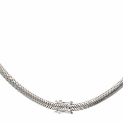 Klassiek witgouden collier bezet met ca. 0.36 ct. diamant en saffier - 14 kt.