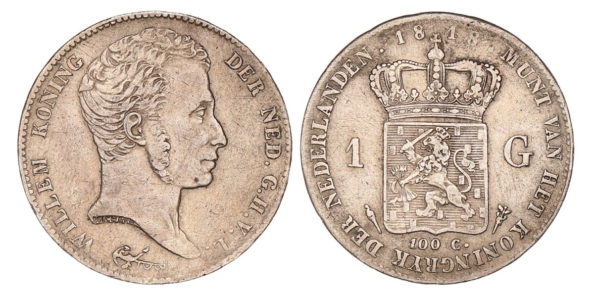 1 Gulden Willem I 1818 U. Zeer fraai -.