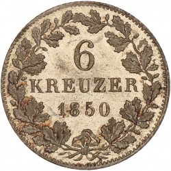 German states. Württemberg. Wilhelm I. 6 kreuzer. 1850.