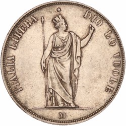 Italian states. Lombardy. Provisional Government. 5 Lire. 1848 M.