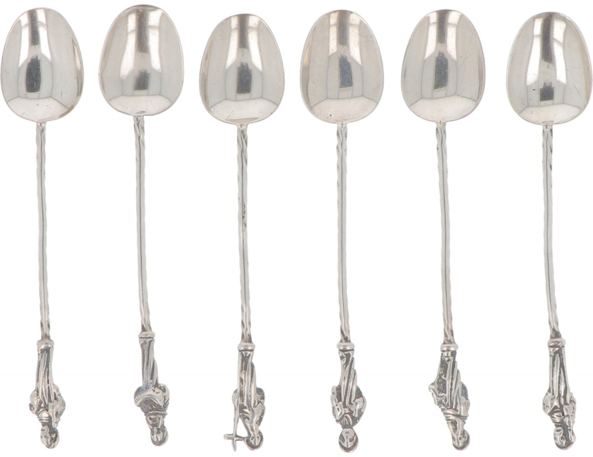 (6) delige set apostel theelepeltjes zilver.