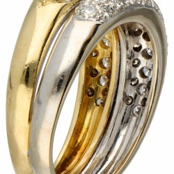 Bicolor gouden dubbele pavé ring bezet met ca. 1.00 ct. diamant - 18 kt.