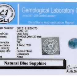 GLI-gecertificeerde natuurlijke blauwe saffier 2.900 ct.