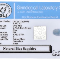 GLI-gecertificeerde natuurlijke blauwe saffier 1.550 ct.