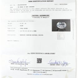 GTL-gecertificeerde natuurlijke aquamarijn uit Brazilië 4.10 ct.