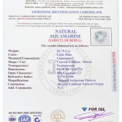 IGL-gecertificeerde natuurlijke aquamarijn uit Brazilië 2.79 ct.