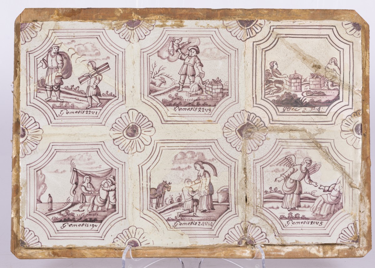 Een set (6) diverse mangaantegels, Holland, 18e eeuw.