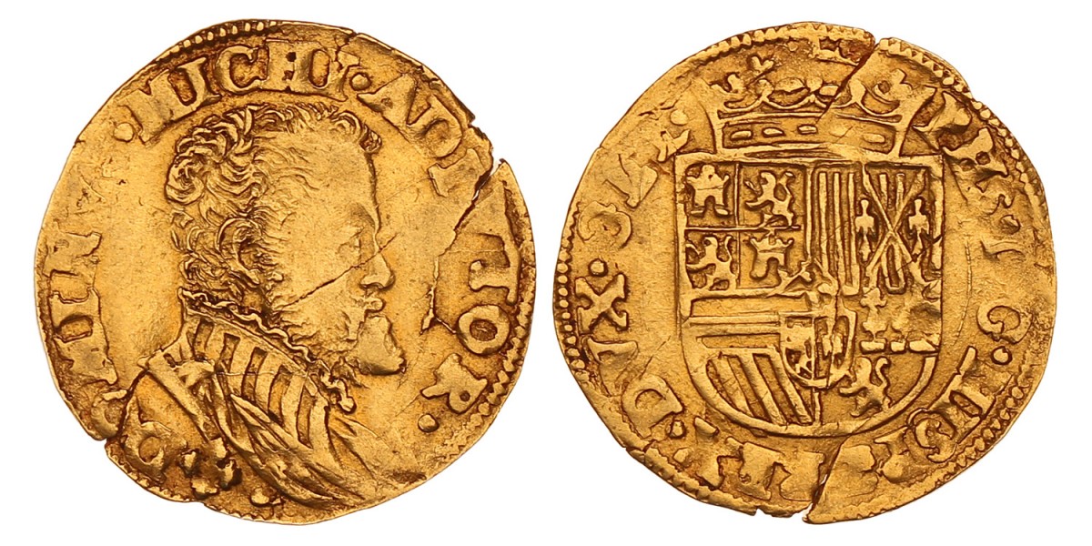 Halve gouden Reaal. Gelderland. Filips II. Z.j. (1562 - 1562). Zeer Fraai +.