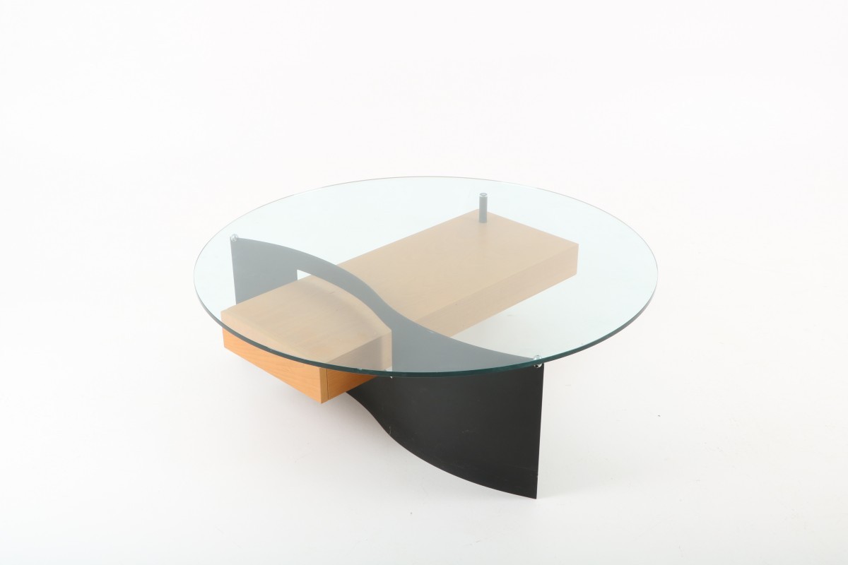 Een glazen design koffietafel, door: Casprini, model: Klee, jaren '90.