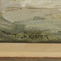 Toon Koster (Schiedam 1913 - 1989), Een winterlandschap bij avond.