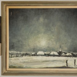 Toon Koster (Schiedam 1913 - 1989), Een winterlandschap bij avond.