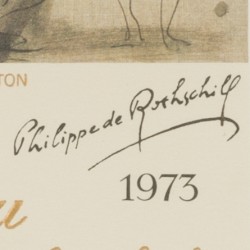 Naar Pablo Picasso (1881 - 1973), een ontwerp voor een wijnetiket voor Mouton Rothschild. 1974.