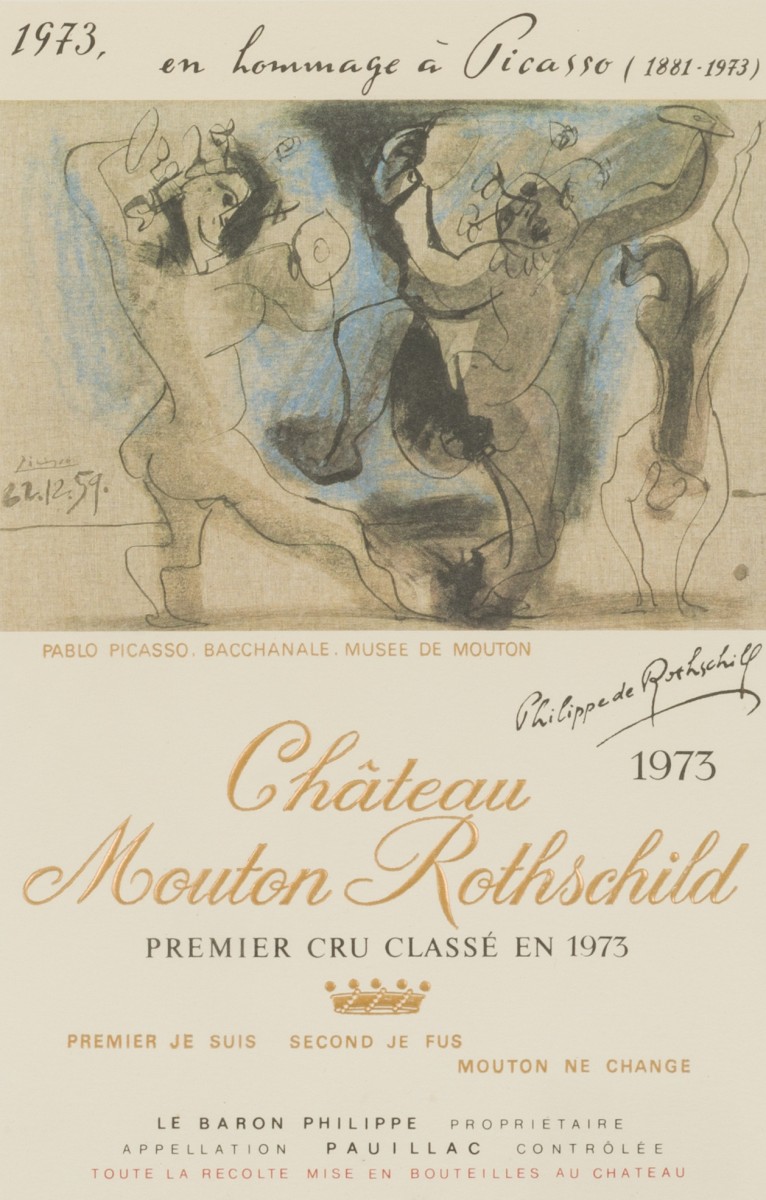 Naar Pablo Picasso (1881 - 1973), een ontwerp voor een wijnetiket voor Mouton Rothschild. 1974.