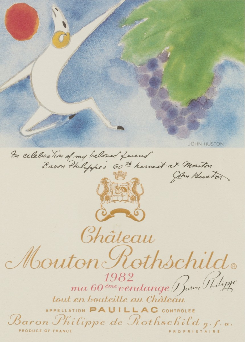 Naar John Huston (1906 - 1987), een ontwerp voor wijnetiket voor Mouton Rothschild. 1982