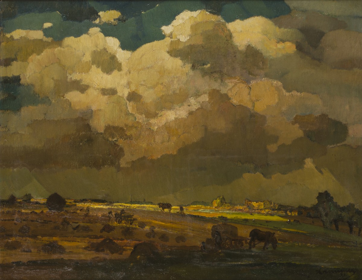 Reinier Kennedy (Dordrecht 1881 - 1960 Bergen op Zoom) - Een onweerslucht boven de akkers.