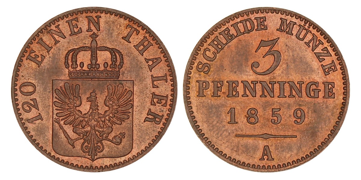 German states. Prussia. Friedrich Wilhelm IV. 3 Pfennig. 1859 A.