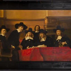 Naar Rembrandt Harmensz. van Rijn (Leiden 1606 - 1669 Amsterdam), De Staalmeesters.