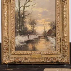 Frederik van Rossum Du Chattel (Leiden 1856 - 1917 Yokohama, Japan) - (toegeschreven aan), Riviergezichtje in de Vechtstreek in winter.