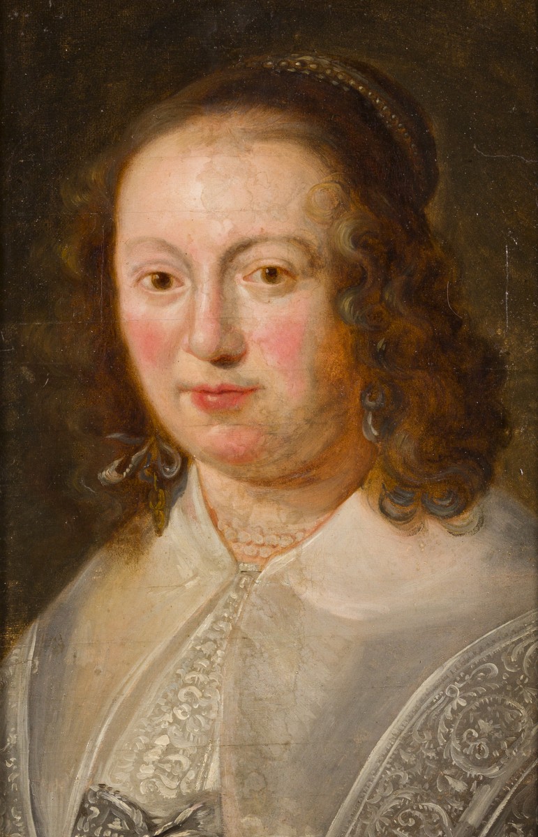 Navolger P.P. Rubens (Siegen Dld. 1570 - 1640 Antwerpen), Portret van een dame met kanten kraag.