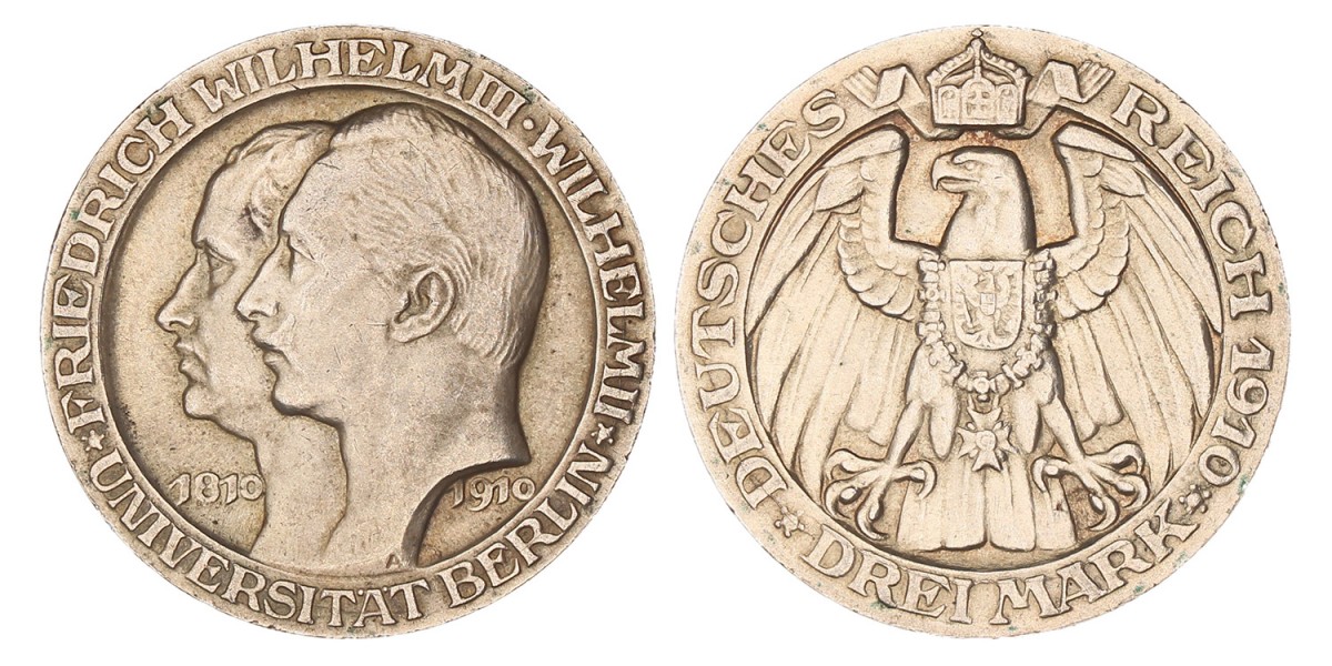 German states. Prussia. Wilhelm II. 3 Mark. 1910 A.