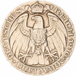 German states. Prussia. Wilhelm II. 3 Mark. 1910 A.