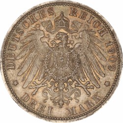 German states. Württemberg. Wilhelm II. 3 Mark. 1909 F.