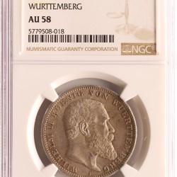 German states. Württemberg. Wilhelm II. 3 Mark. 1909 F.