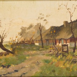 Hollandse School, 20e eeuw. Een molen in een landschap; Een boerderij in een polderlandschap. (2x)