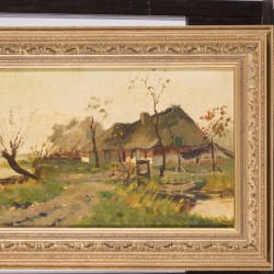 Hollandse School, 20e eeuw. Een molen in een landschap; Een boerderij in een polderlandschap. (2x)