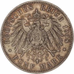 German states. Saxe-Meiningen. Georg II. 5 Mark. 1908 D.