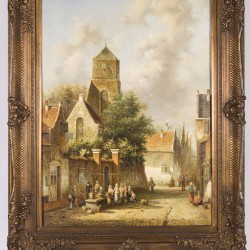 Navolger Cornelis Springer, 20e eeuw. Stadsgezicht met figuren.