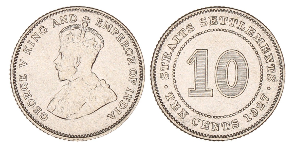 Straits Settlements. George V. 10 Cents. 1927.