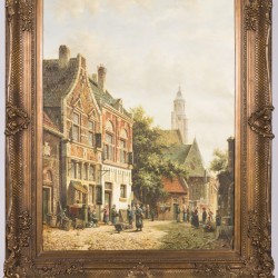 Navolger Cornelis Springer, 20e eeuw. Stadsgezicht met figuren.