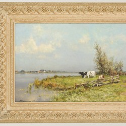 Pieter Adriaan C. "Piet" Schipperus (Rotterdam 1840 - 1929 Den Haag), Rivierlandschap met koeien aan de oever.
