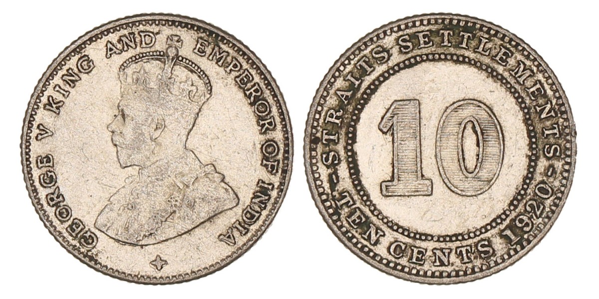 Straits Settlements. George V. 10 Cents. 1927.