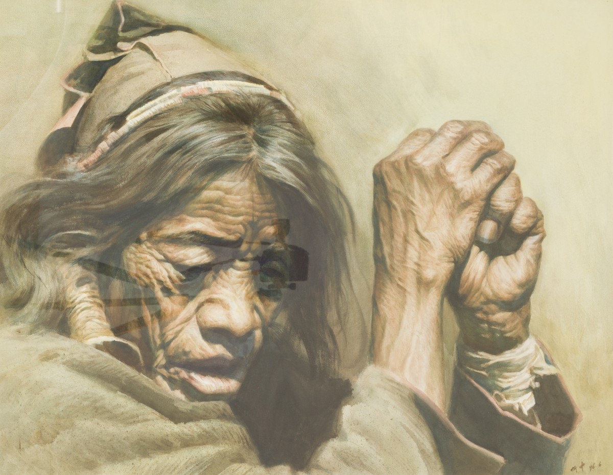 Hao Xin Zhong, China 20e eeuw. Portret van een oudere vrouw.