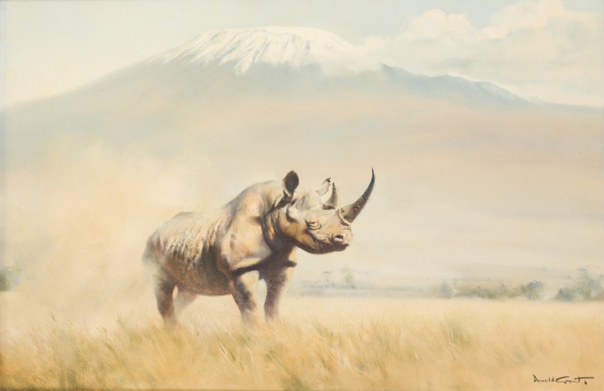 Donald Grant (North Shields, Northumberland, VK 1930 - 2001), Een neushoorn voor de Kilimanjaro.