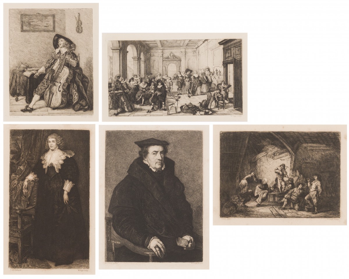 Een collectie van (5) etsen  naar Oude Meesters