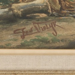 Johannes Martinus Vrolijk (1845 – 1894), (Toegeschreven aan), Een koehoedster op een zandpad in een boslandschap,